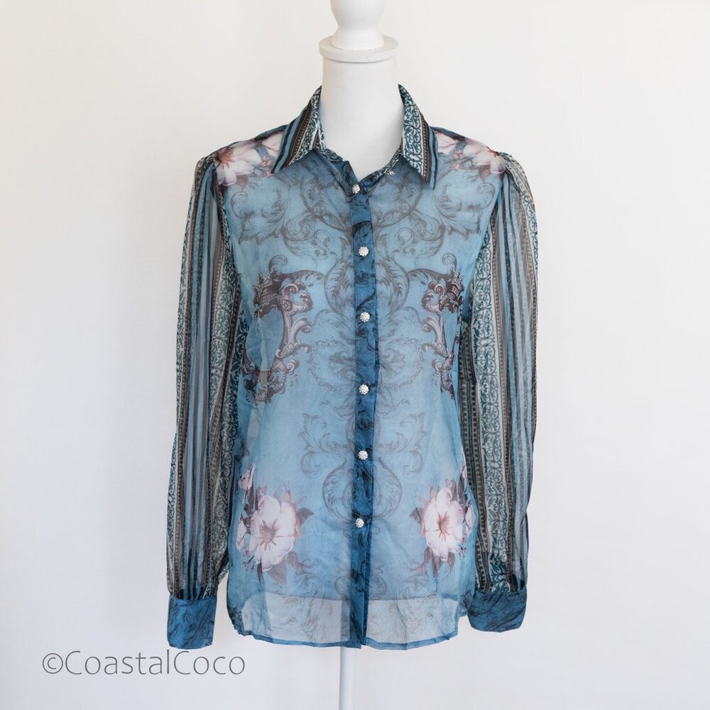 Balboa Baroque Sheer Button Up L Floral Angel Shirt Summer Renaissance Ethereal